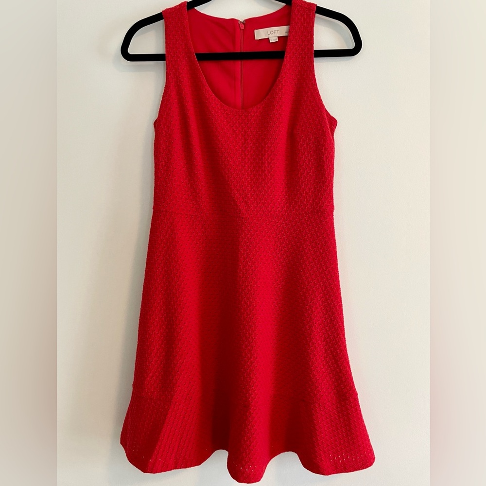 LOFT fit and flare red dress